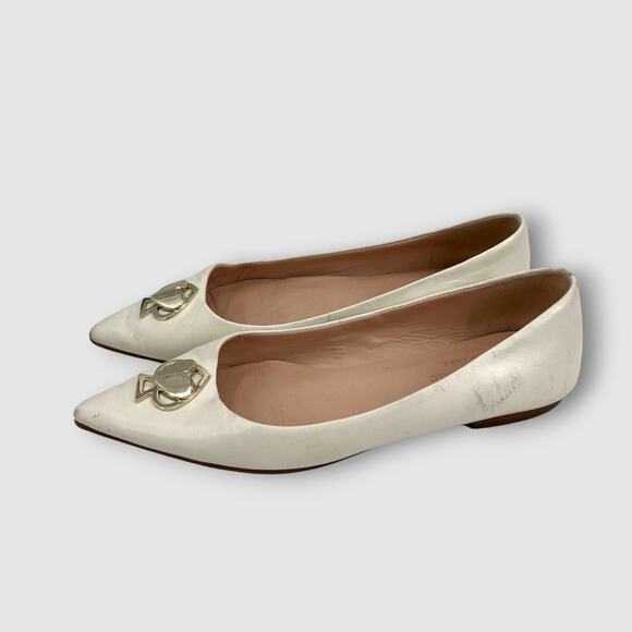 Kate Spade New York White Leather Pointed-Toe Spade Flats Size 6 - Picture 5 of 7